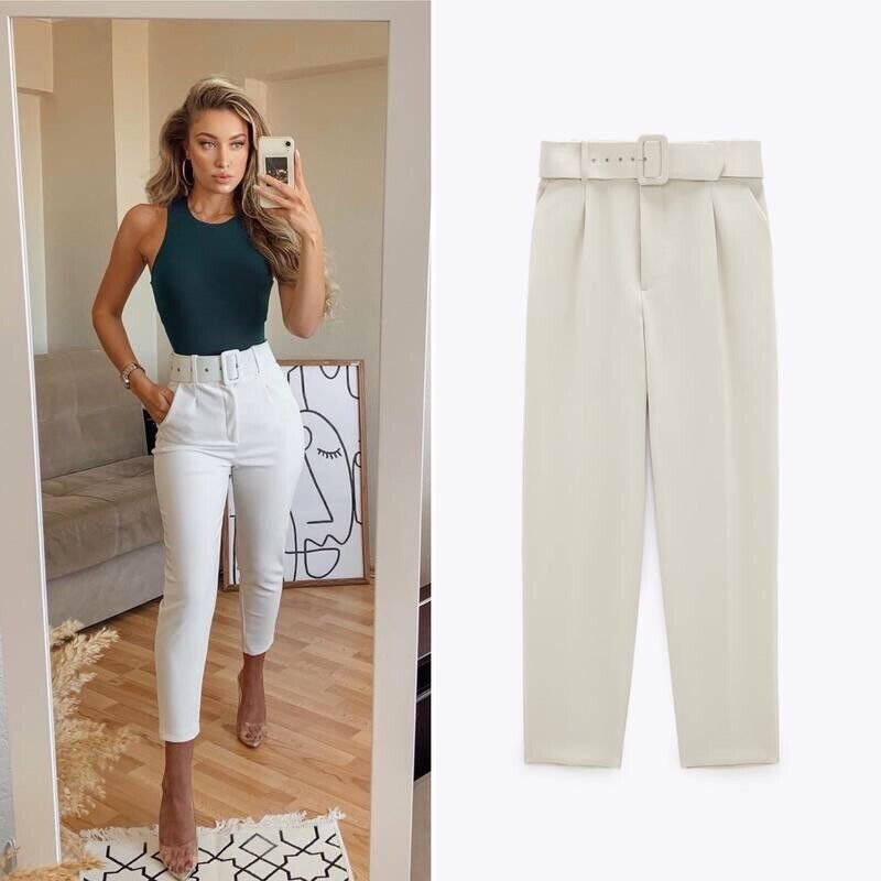 Zara High Waist Pants Oyster White Size S, Women's Fashion, Bottoms, Other  Bottoms on Carousell