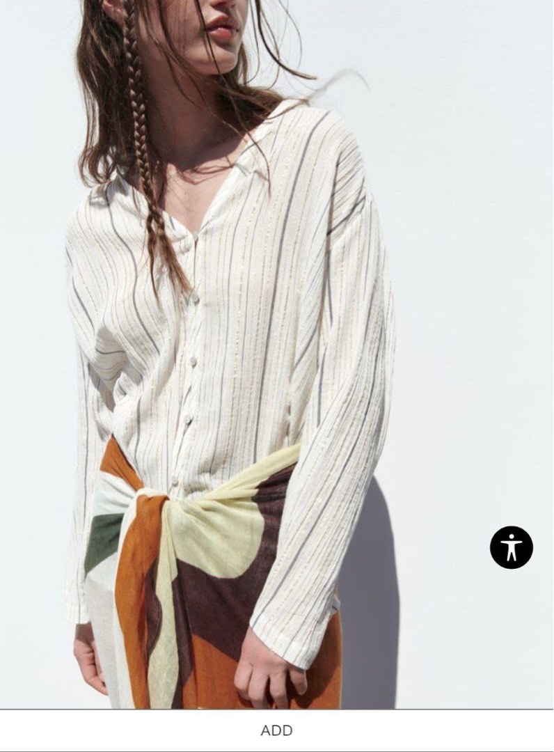 Thread Stripe Zara Metallic Thread Striped Shirt, Women's Fashion, Tops, Shirts on ...