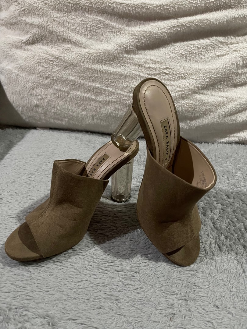 ZARA suede sandals with methacrylate heel, Women's Fashion, Footwear