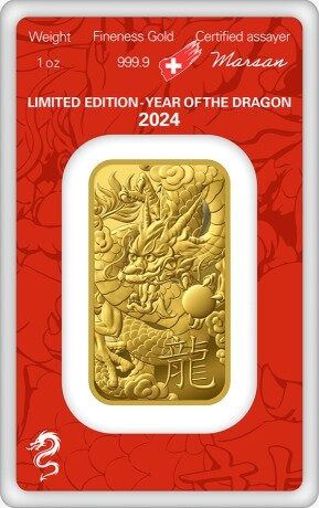 1 oz Argor-Heraeus 2024 Lunar Dragon 999.9 Gold Bar
