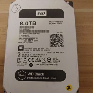 黑標3，WD 8T 8TB 3.5 7200轉 RPM WDC WD8001FZWX-00WPGA0