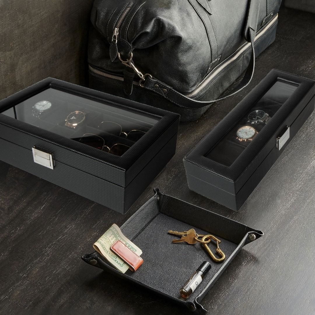 6 Slot Watch Box and 3 Sunglasses Box Organizer Carbon Fiber
