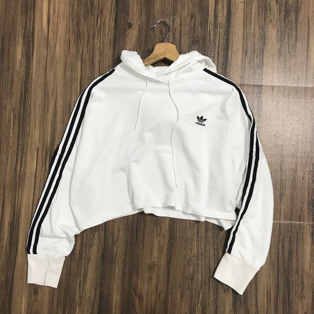 ADIDAS TREEFOIL CROPPED HOODED authentic stripe sweater hoodie