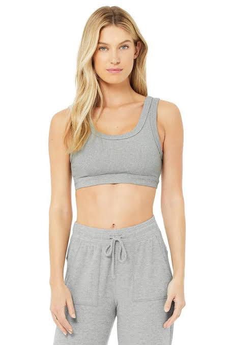 Alo Yoga Wellness Bra in Gray, Fesyen Wanita, Pakaian Wanita, Atasan di  Carousell