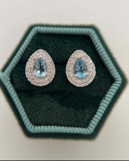 Aquamarine and diamond pear earrings