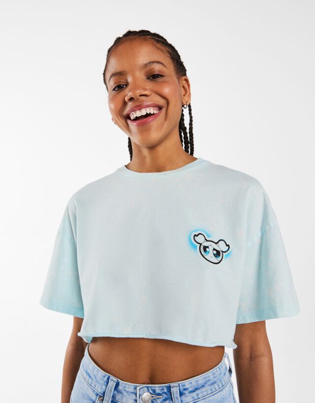 Bershka The Powerpuff Girls Cropped TShirt Bubbles, Women's