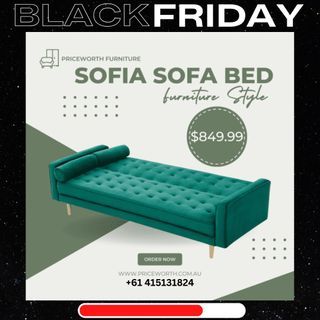 BLACK FRIDAY SALE!! SOFIA VELVET GREEN SOFA BED - ORDER NOW!!!