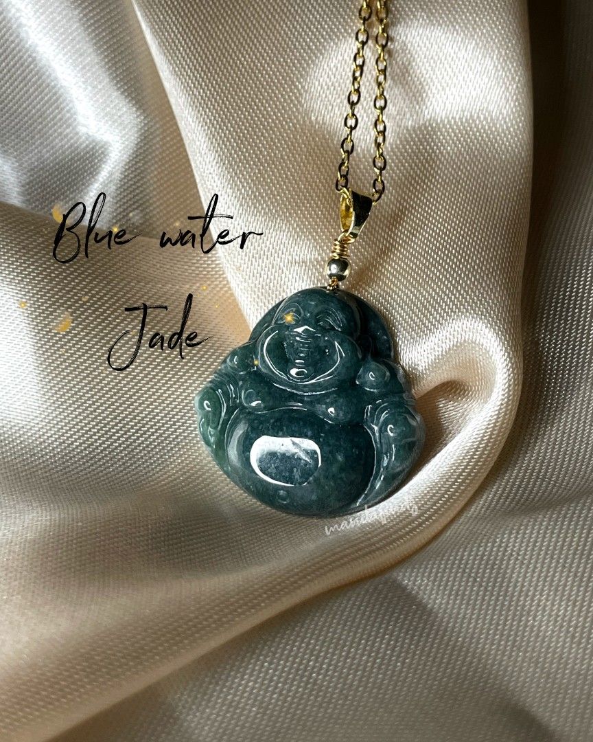 Blue water Jade Buddha pendant w/ certificate of authenticity Women #39 s