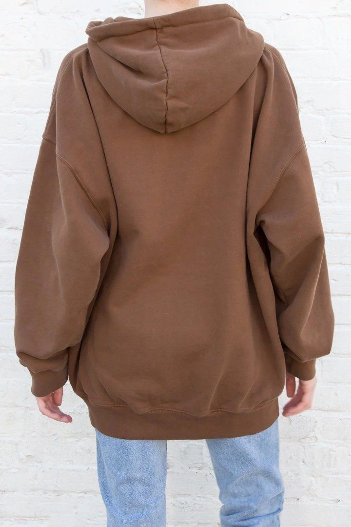 brandy melville brown oversized zipup hoodie, Women's Fashion