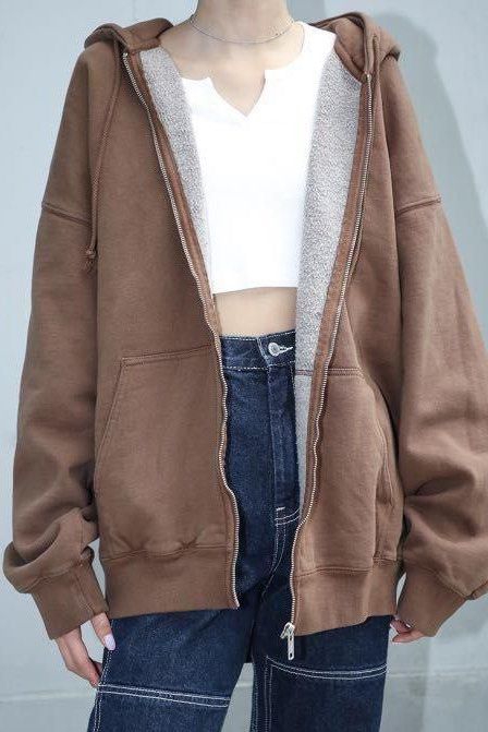 brandy melville brown oversized zipup hoodie, Women's Fashion, Coats,  Jackets and Outerwear on Carousell