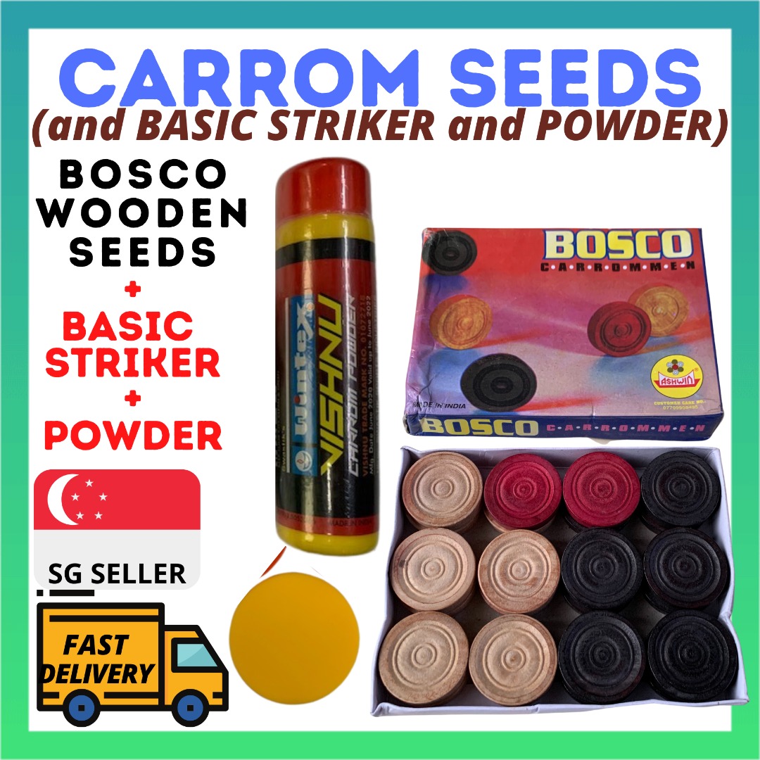 [CARROM MEN SET] BOSCO Carrom men striker powder set . Wooden seeds ...
