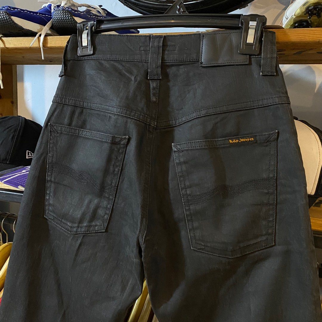 Celana jeans denim Nudie thin finn dry black coated original