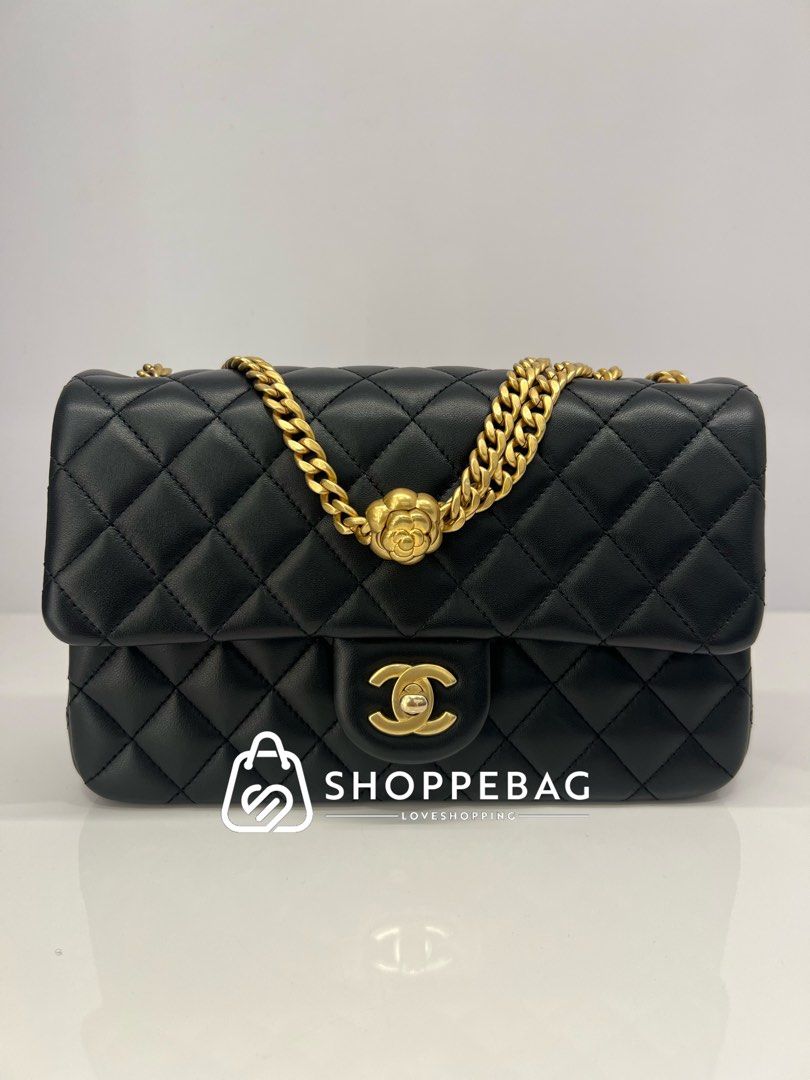 Chanel 23S Camellia Flap Bag Lambskin Black GHW Large Size, Luxury