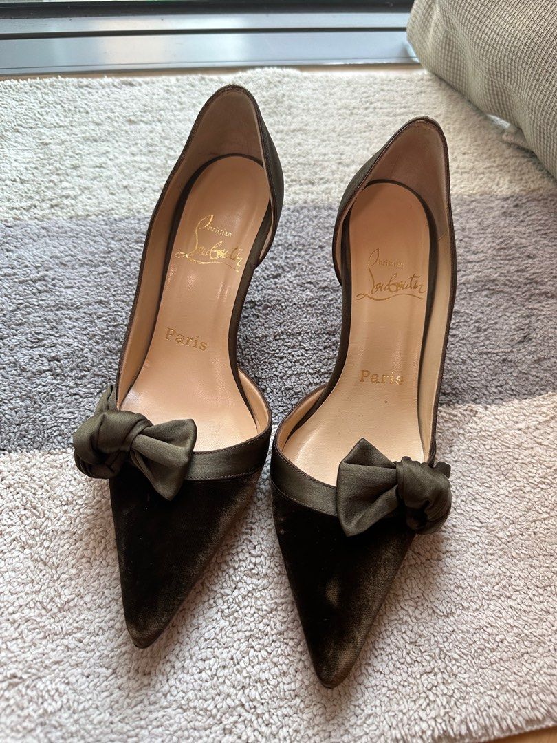 Christian Louboutin olive green Velvet Bow D orsay Pumps