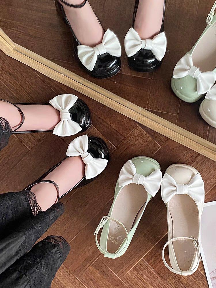Chunky Mary Jane ribbon heels Women s Fashion Footwear Heels on
