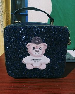 Danny bear Jean’s women’s hand sling dinner bag - high grade PU Leather (blue glitter bag)