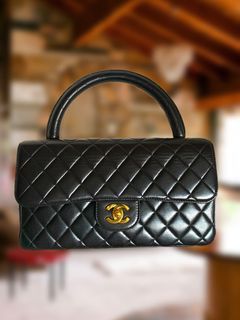 Vintage Chanel Kelly Parent Flap Bag Beige Lambskin Gold Hardware