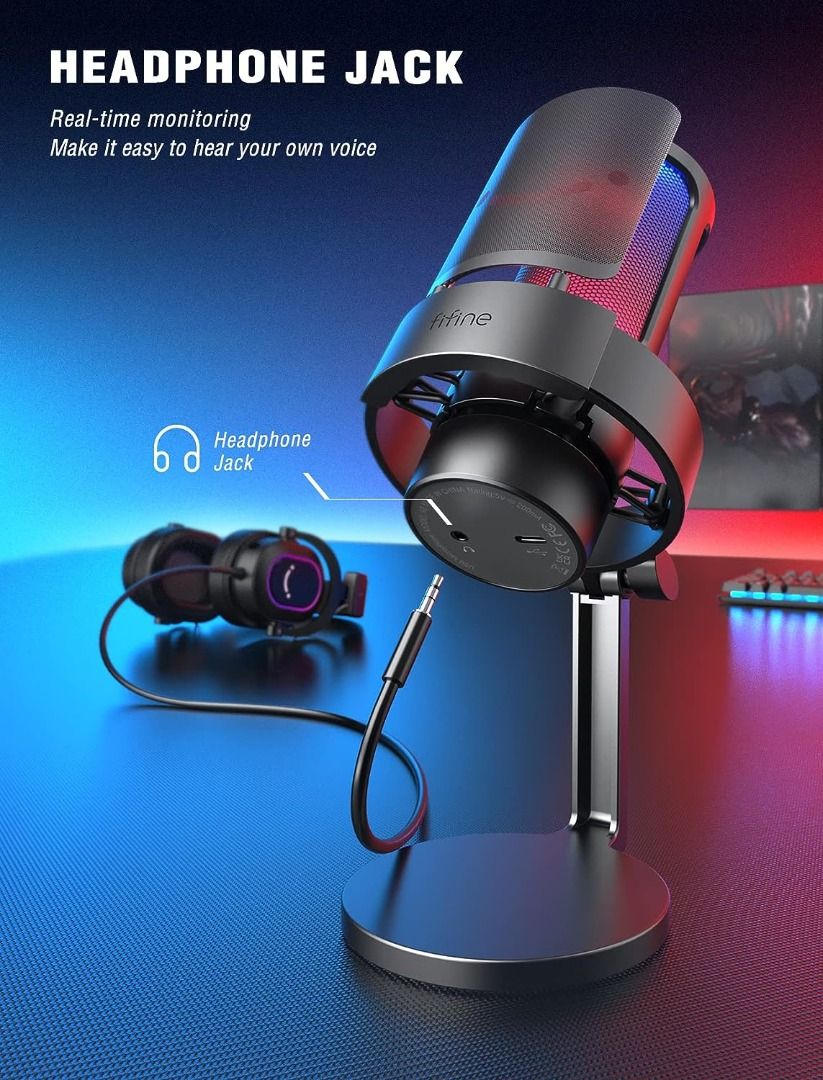 FIFINE AmpliGame PC Gaming Streaming USB Microphone, RGB Desktop Microphone  for Computer/Mac/PS4/PS5, Podcast, Recording, TikTok, Game Chat, Condenser
