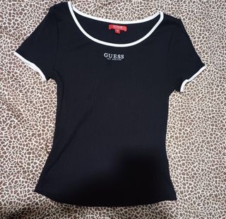 Guess 90's Baby Tee Contrast Ribbed Top