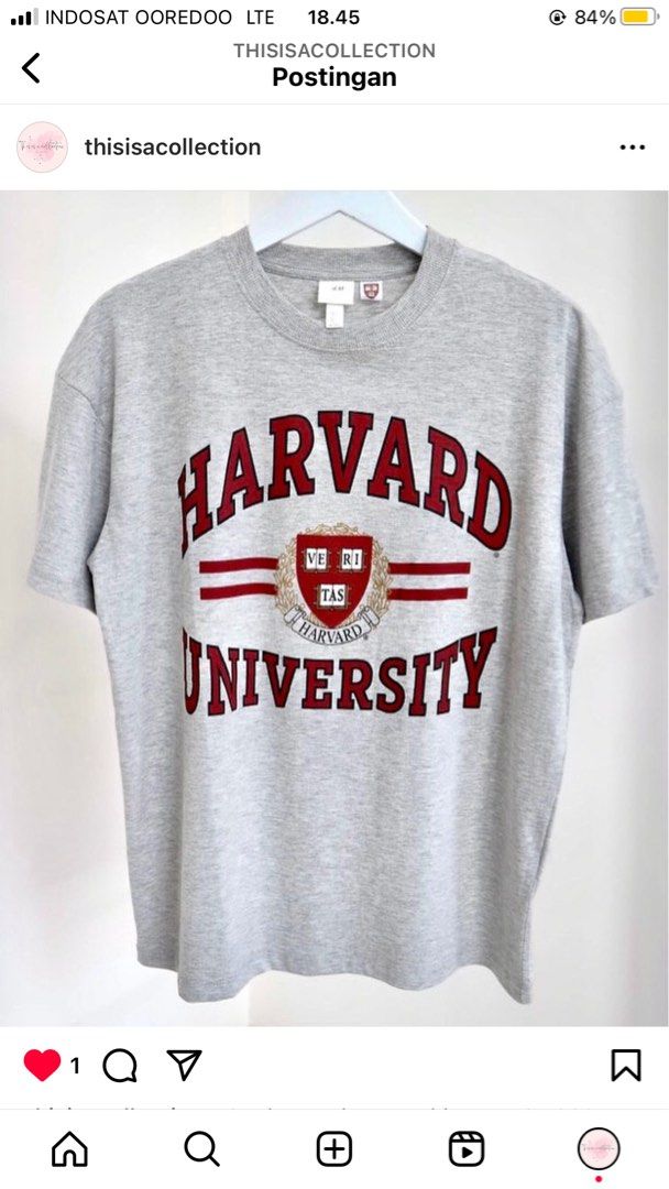 H M Harvard University t shirt grey Fesyen Wanita Pakaian Wanita