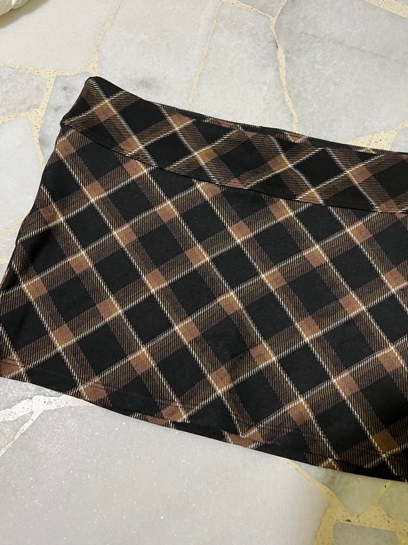 h&m plaid skirt brown aesthetic fairycore, Women's Fashion