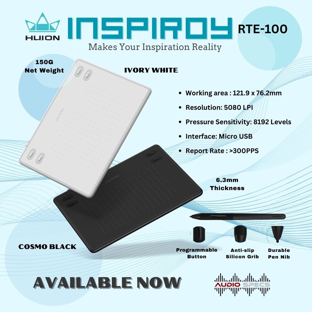 Huion Inspiroy RTE-100 Drawing Tablet Battery-Free with 4 Levels ...