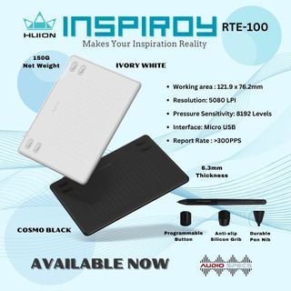 Huion Inspiroy RTE-100 Drawing Tablet Battery-Free with 4 Levels  Programmable Press Keys