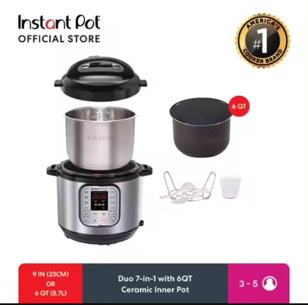 Instant Pot Duo 7 in 1 with 6QT Ceramic Pot Multi Use Smart Pressure Cooker 6 Quarts 5.7 Liters TV Home Appliances Kitchen Appliances Cookers on Carousell