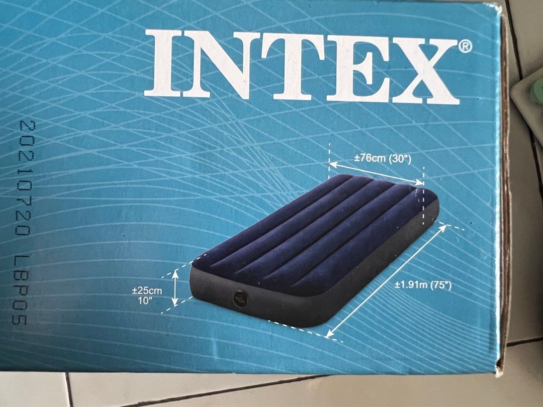 Intex inflated mattress (single size) and air pump, Furniture & Home Living, Furniture, Bed