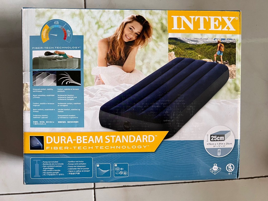 Intex inflated mattress (single size) and air pump, Furniture & Home