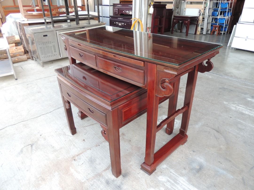 K28363 二件 壇木神明桌 贈 上下鋼化玻璃 @ 神明桌 供桌 回收神桌 神桌 佛桌 祖先桌 二手神明桌 二手神桌 二手家具 回收書櫃 收購美容床