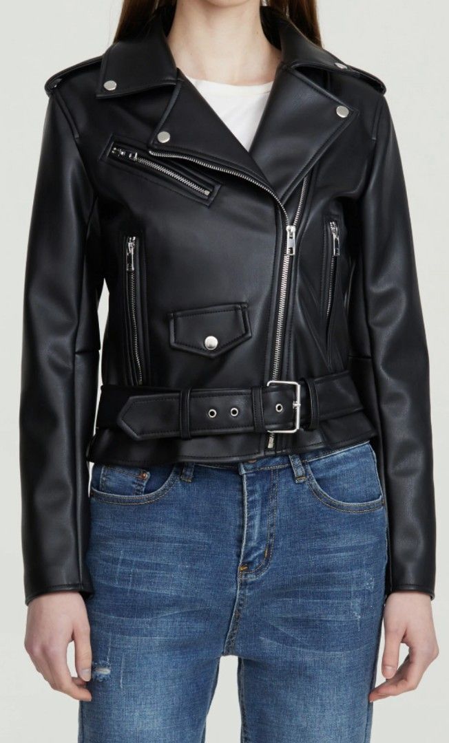 Leather Jacket unisex black casual cool riding motorcycle bike