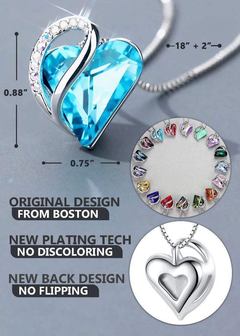 Love Heart Necklace Birthstone Necklace for Women Jewelry for Women with Healing Crystals Allergy Free Pendant Necklace