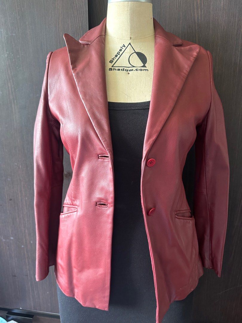 Mango Red Genuine Leather Jacket Women s Fashion Coats Jackets