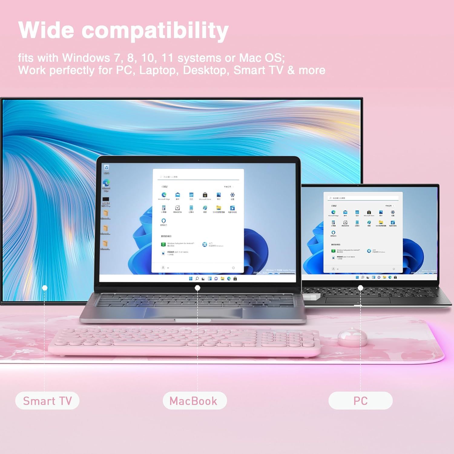 Mytrix Cute Pink Wireless Keyboard Mouse Set, Kawaii Wireless Mouse ...
