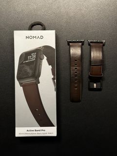 Nomad Active Band Pro watch band strap for Apple Watch (45mm/44mm/42mm, classic brown color, black hardware, waterproof)