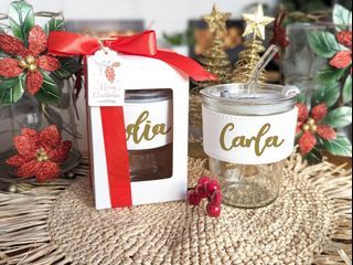 Personalized Christmas Gift Ideas Glass Tumbler w/ Lid & Straw