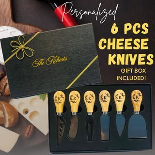 Personalized Engraved High Quality 6 Pc Cheese Knives Gift Set cheese board Corporate Christmas Gift