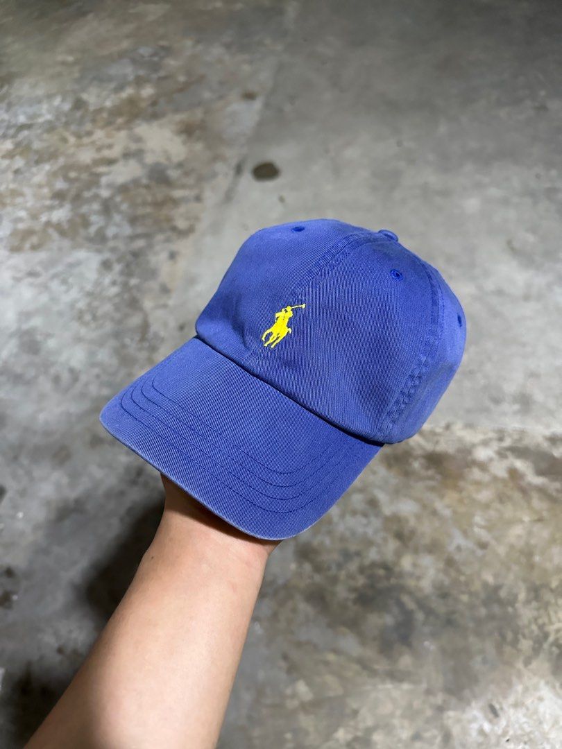 Yellow polo hat with leather strap on sale