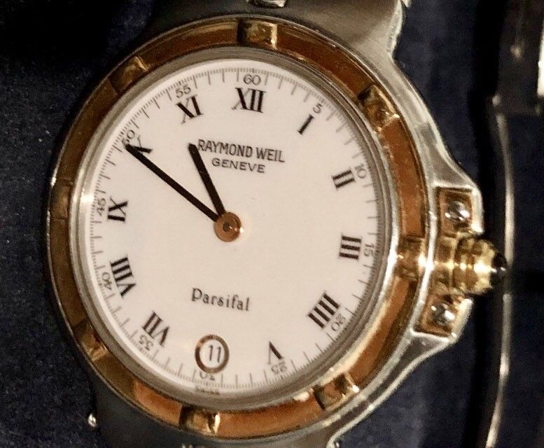 Raymond Weil Parsifal watch (Category: Men's Watches) located in Manila. Submitted by simonchkies (Listing ID 1267535973, Image 2). Description: Selling this Reymond weil Parsifal watch. Swiss watch from France. Unit only. Specs on the last picture. 8.5-9/10 smooth Slghtly negotiable. Meetups only around Bulacan or Manila area..
