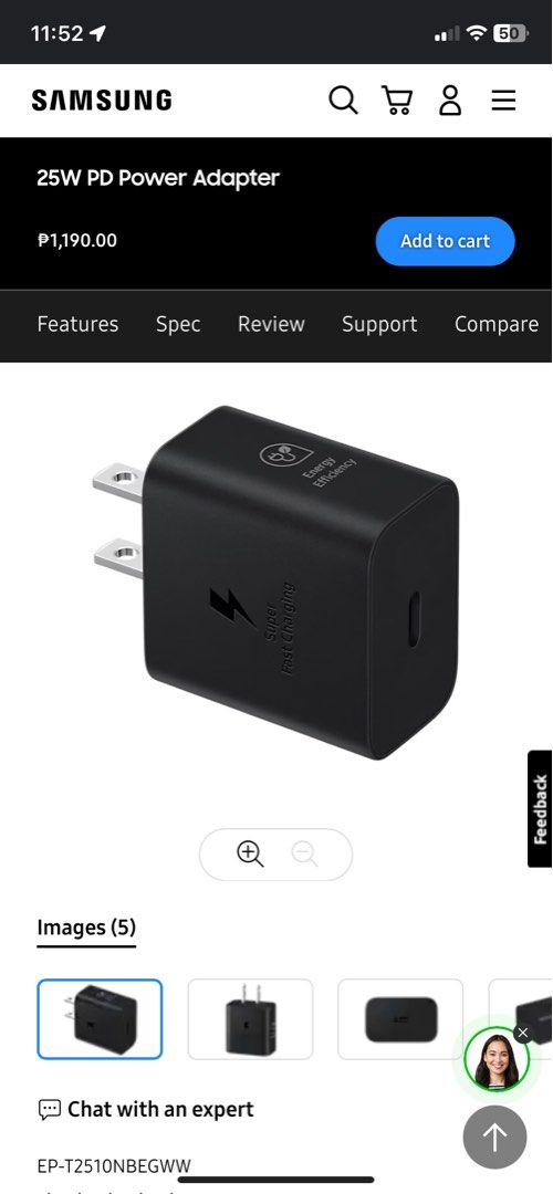 Samsung 25W PD Adapter USBC (Category: Chargers & Cables) located in Binan City. Submitted by _0000 (Listing ID 1267403927, Image 3). Description: Sealed Original price: ₱1190 Bought from Anson Ship asap.