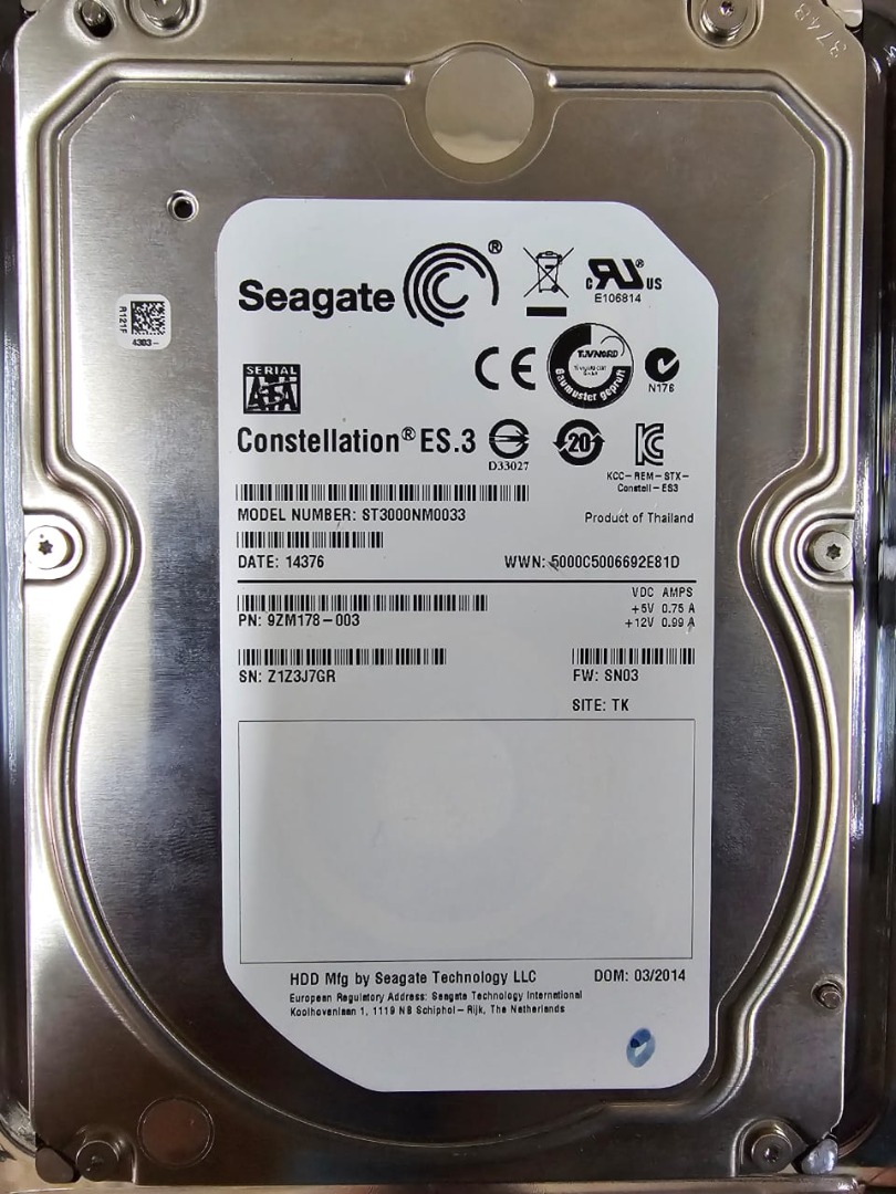 SEAGATE CONSTELLATION ES.3 3.5"/3TB/128MB/7200RPM SERVER HDD, Computers ...