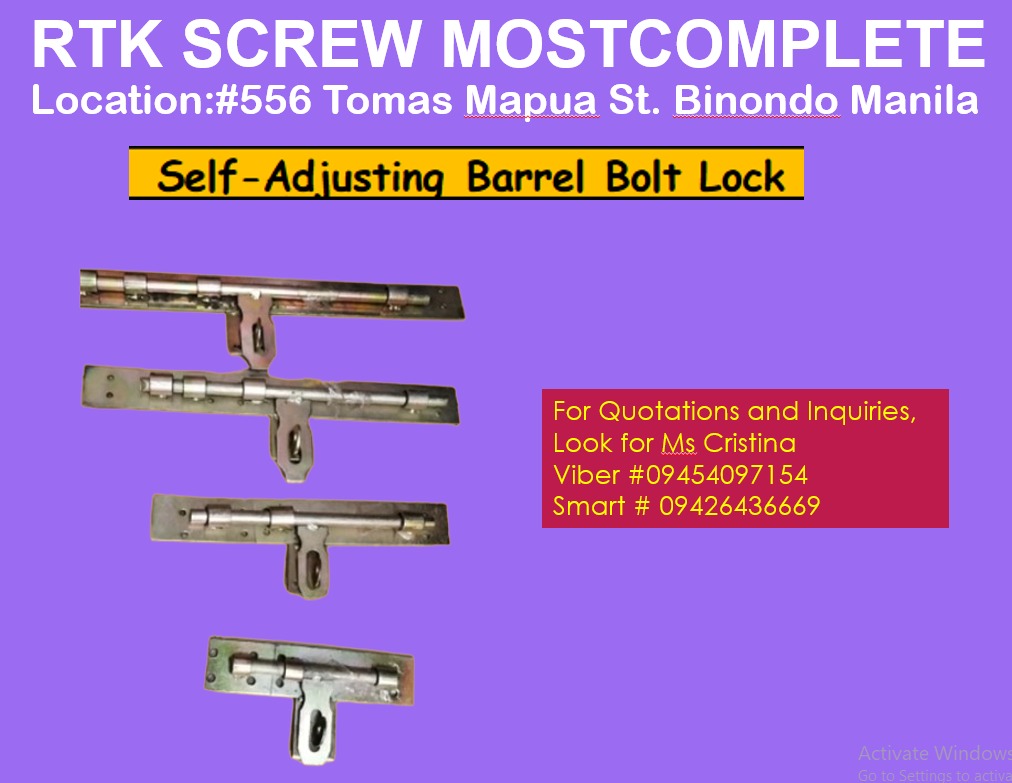 SelfAdjusting Barrel Bolt Lock, Commercial & Industrial, Construction