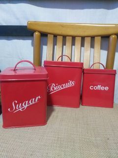 set of Red coffee canisters