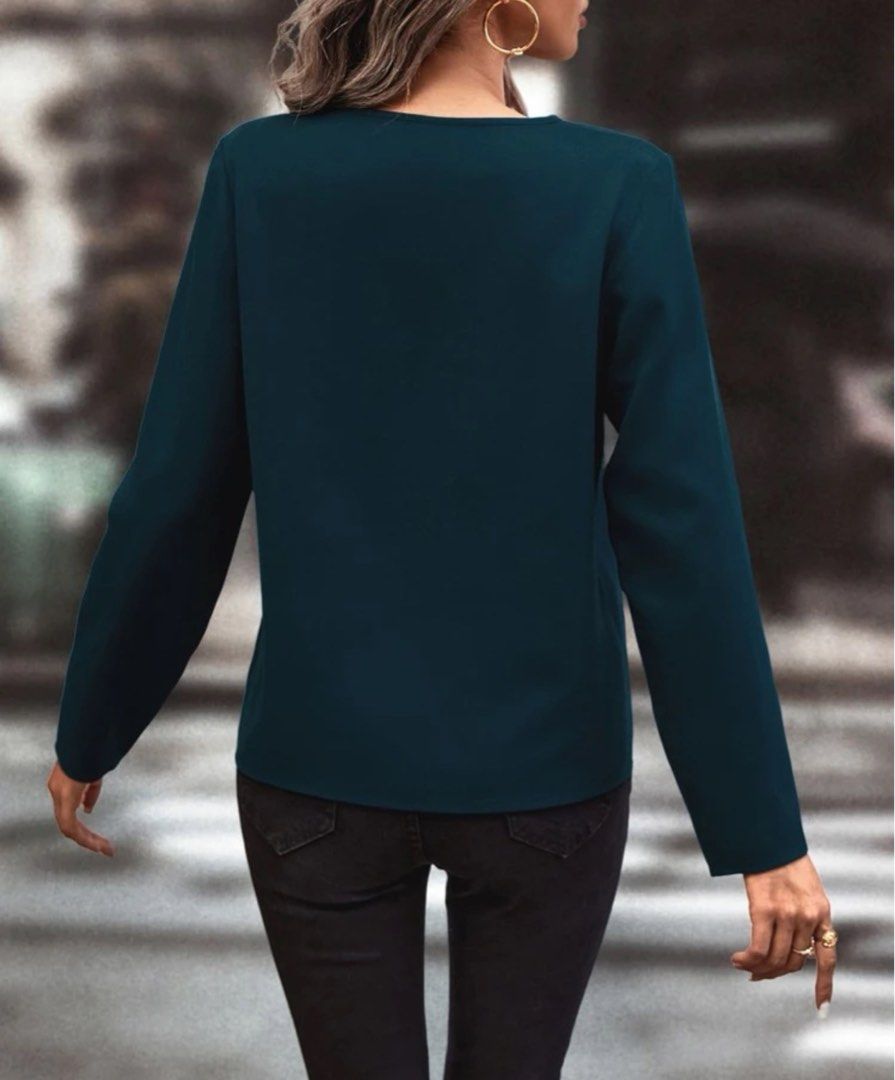 Shein Notched Neck Blouse in Teal (Category: Longsleeves) located in Zamboanga. Submitted by debdr (Listing ID 1267395734, Image 2). Description: PM me for actual photos :) Best fit - up to semi large .