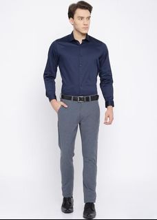 Formal Blue Long Sleeves Slim-fit Cotton Shirt for Men 