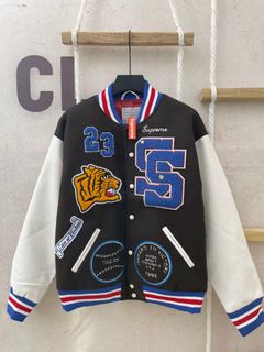 Supreme 23FW虎頭刺繡 羊毛皮袖棒球服夾克外套 男女同款62940514559875110