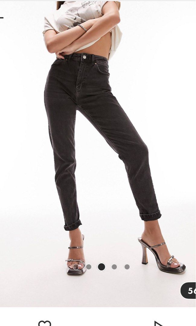Topshop Highwaisted Mom Jeans in Washed Black, Women's Fashion