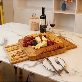Two drawer charcuterie cheese board with stainless tools