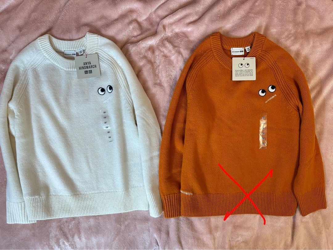 130 Uniqlo Anya Hindmarch KIDS premium Lambswool Long Sleeve Crew Neck sweater 100 Wool 130cm